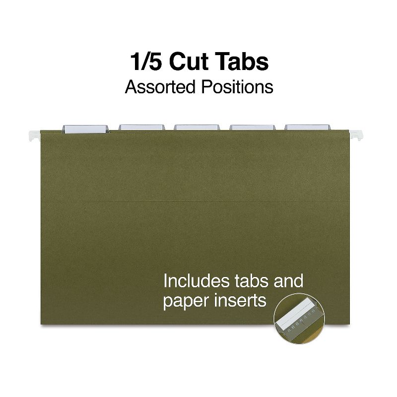 MyOfficeInnovations Hanging File Folders 5 Tab Legal Size Standard Green 50/BX 490853, 3 of 5