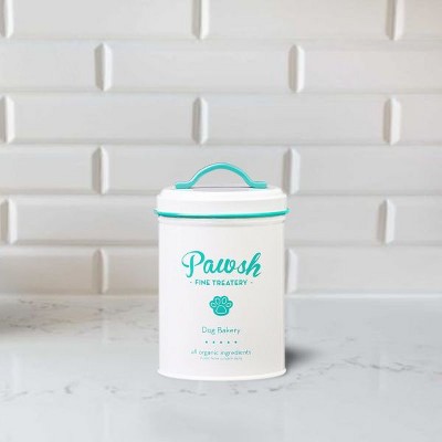 White and Mint Metal Pet Treat Storage Canister, 44 oz.