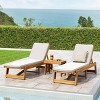 Kyoto 3pc Outdoor Acacia Wood Chaise Lounge Set with Cushions - Teak/Cream - Christopher Knight Home: Patio Set with Accent Table - 2 of 4