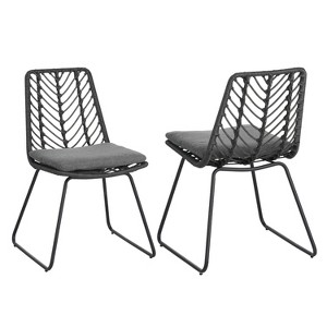Dexmalle 2PCS Elegant Gray Patio Chair with Unique Back Frame and Thick Cusion - 1 of 4