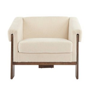 Christopher Knight Home Jackson Mid-Century Modern Wooden Upholstered Accent Chair Beige - 1 of 4