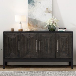 31.5" Unique 4 Brushed Doors Storage Sideboard with Elegant Handles & Fir Veneer, Kitchen Modern Coffee TV Buffet Cabinet Console - 1 of 4