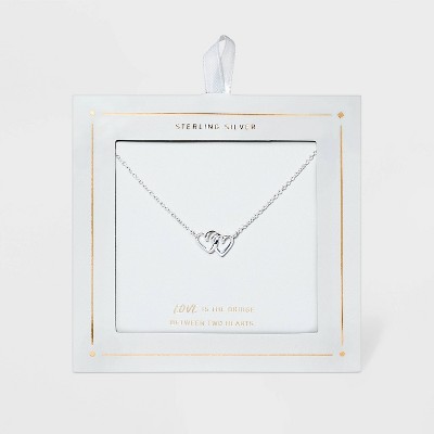 Sterling Silver Linked Double Open Heart Station Necklace - Silver