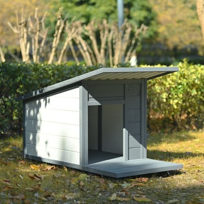 Weatherproof Wooden Dog House With Wheels And Built-in Food Bowls,Portable Outdoor And Indoor Pet Shelter–LAOTIES