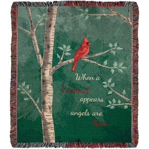 Manual Woodworkers and Weavers When a Cardinal Appears Tapestry Throw Blanket 60"x50", Cotton, Memorial and Inspirational Bird Design - 1 of 3