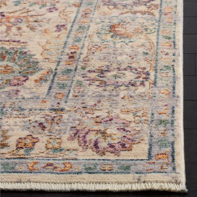 Cream and Purple Hand-Knotted Square Wool Area Rug