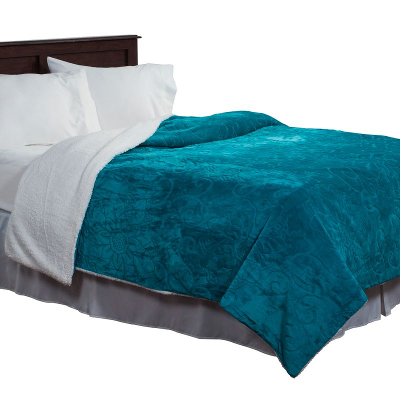 Hastings Home Floral Etched Fleece Blanket - F/Q-Teal, 2 of 8