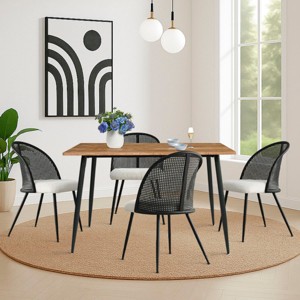 5 Piece Dining Set with MDF Wood Table and Bouclé Upholstered Chairs Featuring Cane Back Design for Small Spaces or Apartments-Maison Boucle - 1 of 4