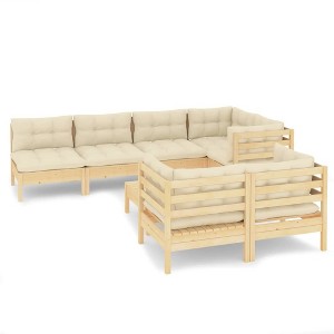 vidaXL 8-Piece Patio Lounge Set - Solid Pinewood Construction with Cream Cushions - Perfect for Garden, Patio, and Outdoor Spaces - 1 of 4
