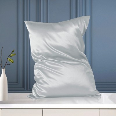 1 Pc Queen/20x30inch Silk with Zipper Pillow Cases Silver - PiccoCasa