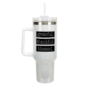 Elanze Designs Grateful. Thankful. Blessed. Block 40 oz. Stainless Steel, Large Water Bottle Coffee Mug, Spill & Leak Resistant, Thermal Travel - 1 of 1