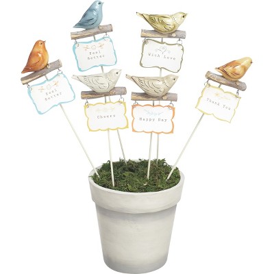 Transpac Resin 15.75 in. Multicolor Spring Aviary Pot Picks with Pot Set of 7