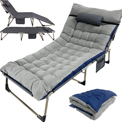 Musment Folding Camping Cot Bed with Pillow, Adjustable 5-Position Folding Chaise Lounge Chair, Portable Guest Bed & Outdoor Folding Sleeping Cots