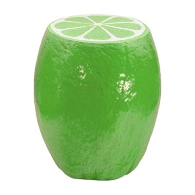 Vynxaria 14" Oversized Green Lemon Fruit Stool, Resin Multi-Purpose Stool/Side Table/Plant Stand