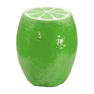 Vynxaria 14" Oversized Green Lemon Fruit Stool, Resin Multi-Purpose Stool/Side Table/Plant Stand - 1 of 4