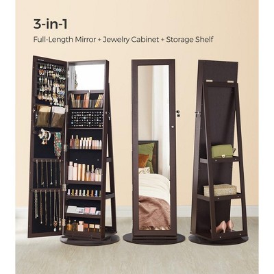 Brown MDF Rotating Jewelry Armoire with Full Length Mirror