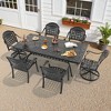 7-Piece Cast Aluminum Patio Dining Set with Rectangle Table, 2 swivel chairs and 4 fixed dining chairs, Blue Cushions and Umbrella Hole - 3 of 4