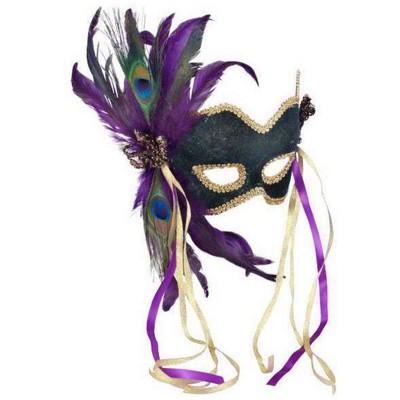 Forum Novelties Womens Venetian Green Velvet Feathered Mardi Gras Mask