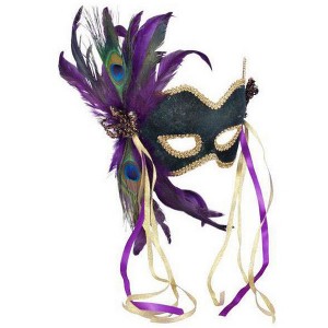 Forum Novelties Venetian Green Velvet Feathered Mardi Gras Mask - 1 of 1