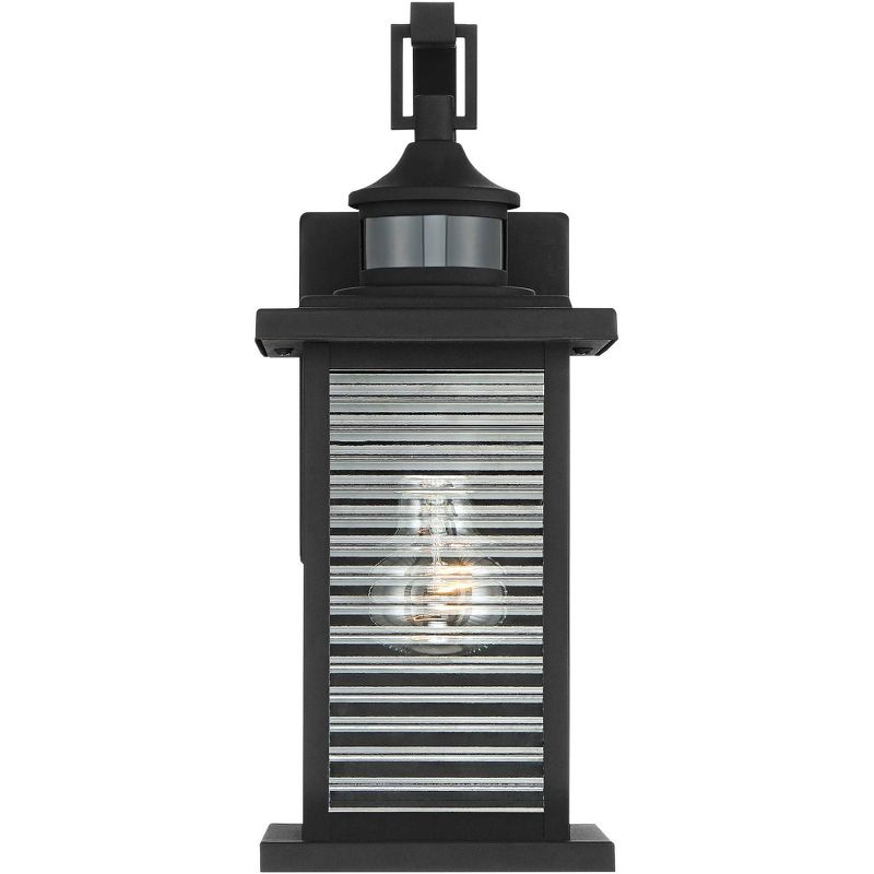 John Timberland Cameron Mission Outdoor Wall Light Fixture Textured Black Motion Sensor Dusk to Dawn 13 3/4" Clear Stripped Glass for Post Exterior, 5 of 9