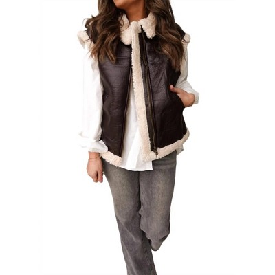 Women's Leather Vest With faux-shearling Lining - Blu Pepper