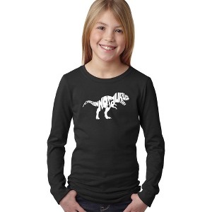 LA Pop Art Girl's Word Art Long Sleeve - TYRANNOSAURUS REX - 1 of 4