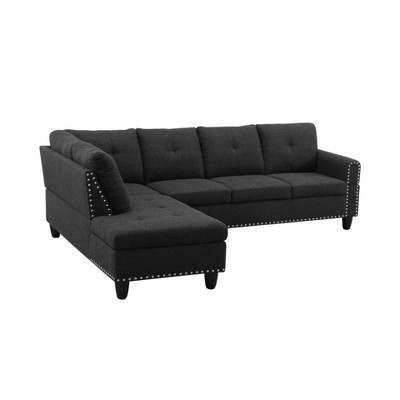 DOMETOUR Modern Linen 2-Piece L-Shaped Sofa Set for Living Room Black Gray