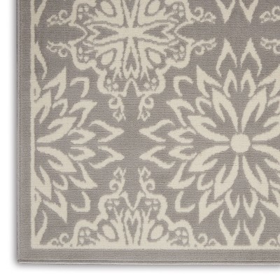 Ivory and Grey Floral Synthetic 5' x 7' Area Rug