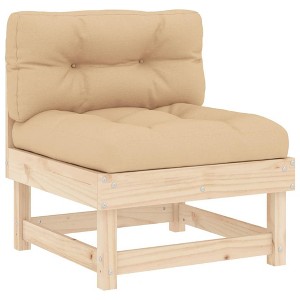 vidaXL Solid Pinewood Middle Sofa - Comfortable Outdoor Seating with Untreated Wood Frame and Beige Cushions - Modular Garden Furniture - 1 of 4