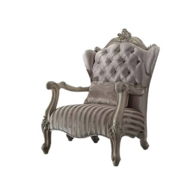 Elegant Crescent Bone White Velvet Accent Chair with Wood Accents