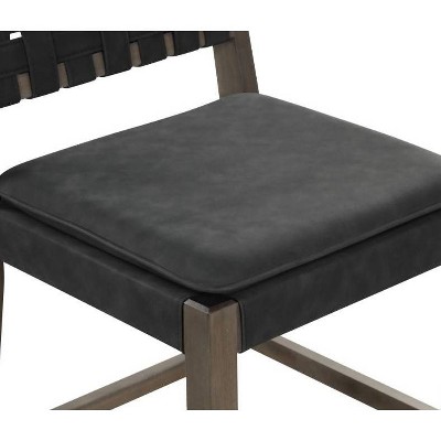 Cohen Black Faux Leather Saddle Counter Stools with Wood Frame, Set of 2