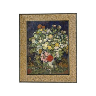 9" x 11" Flower Vase Antique Wall Art Copper - Petal Lane: Vintage Canvas, Gold Frame, Botanical Digital Art, Sawtooth Back Mount
