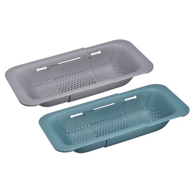Unique Bargains Collapsible Colander Kitchen Over the Sink Drain Strainer Extendable Basket Set 2 Pcs