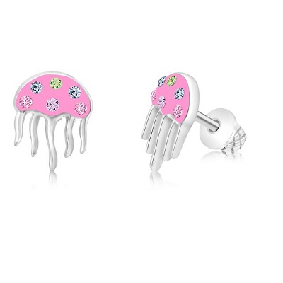 Chanteur Hypoallergenic Kids Jewelry Accessories Jellyfish Pink CZ White Gold Palladium Plating Stud Earrings Surgical Titanium Posts