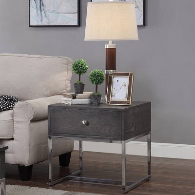Modern Gray Oak & Chrome Rectangular End Table with Storage