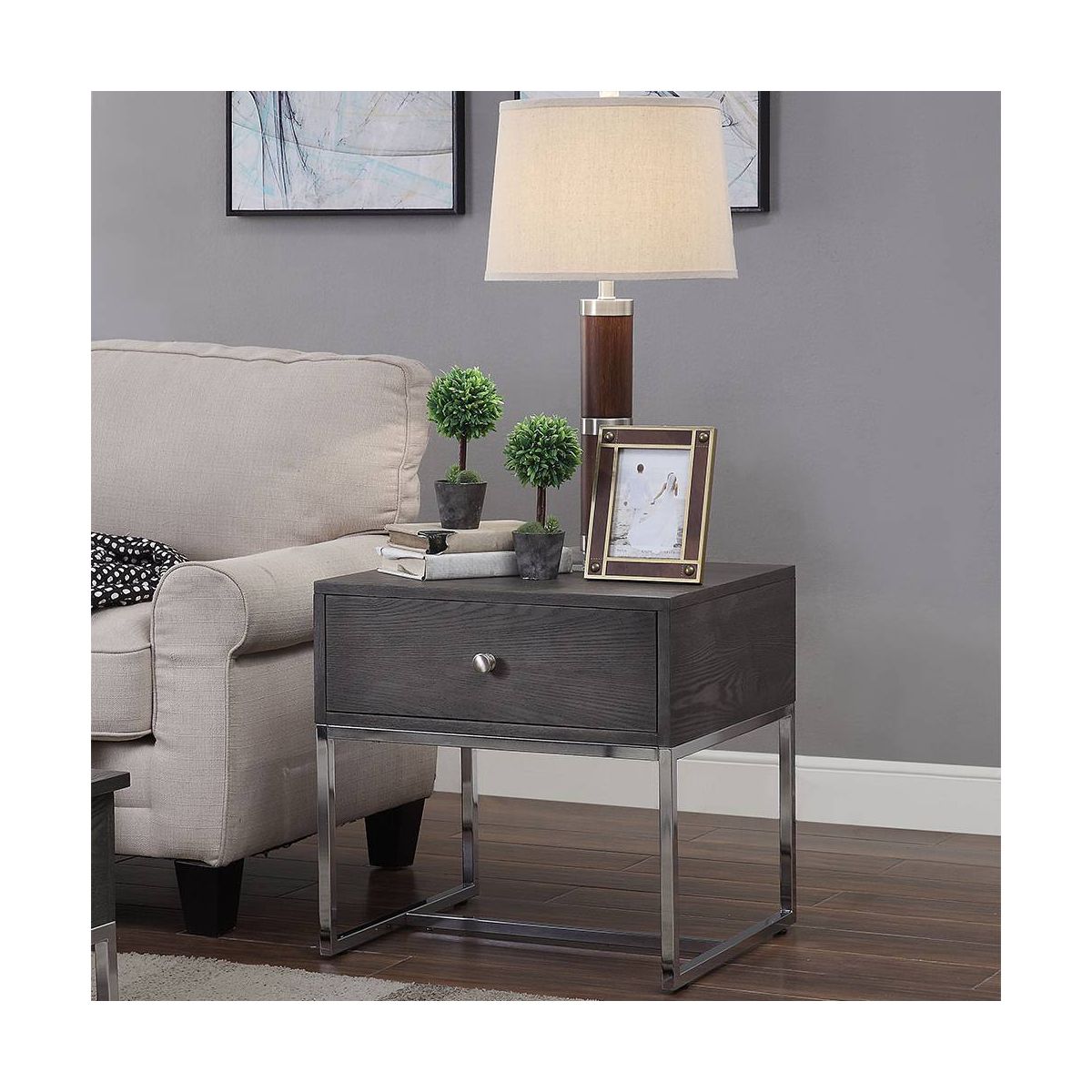 Acme Furniture Iban Accent Table Gray Oak/Chrome Finish - thumbnail 2