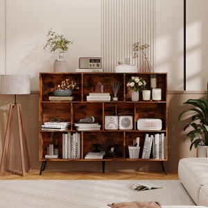 GustoWave Versatile 10 Cube Bookshelf, Wooden 3 Tier Open Shelf Bookcase with 5 Iron Legs, Freestanding Organizer Display Book Shelf - 1 of 4