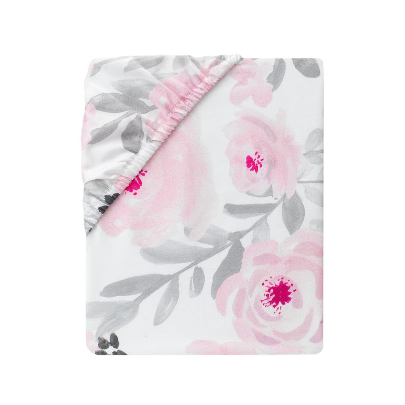 Bedtime Originals Blossom Pink/Gray Watercolor Floral Baby Fitted Crib Sheet, 3 of 6