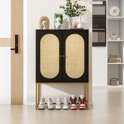 Arina Natural Rattan 2 Door High Accent Cabinet with Adjustable Shelf - The Pop Home