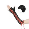 INSPIRE CHIC Women's Satin Lace Up Fingerless Elbow Length Punk Gloves 1 Pair - 3 of 4