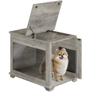 Dog Crate Furniture with Flip Top, Wooden Dog Crate, Style Dog Kennel End Table, Chew-Proof, Indoor Pet Crate Side Table Rustic Brown