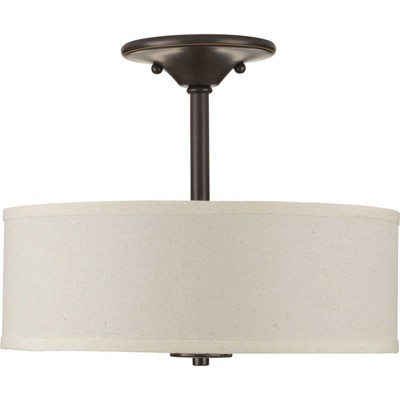 Brushed Nickel Glass Drum Semi-Flush Ceiling Light