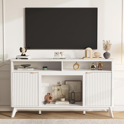 TV Stands for 50/55/60/65 TV, Media TV Console Table, Fluted Entertainment Center, White