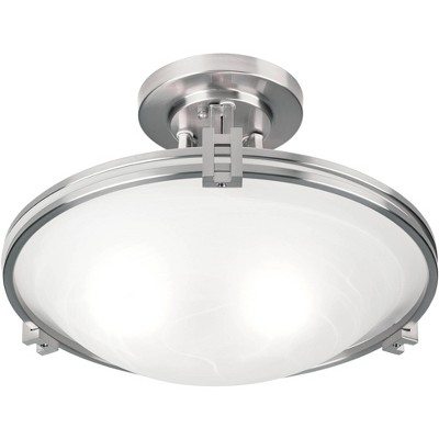 Brushed Nickel and White Glass Bowl Ceiling Light