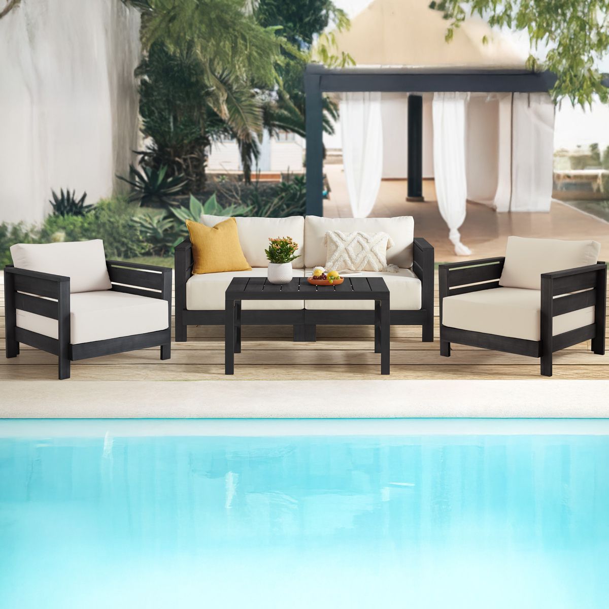 Alaterre Furniture Barton 4 Piece Patio Furniture Set - Weather-Resistant Eucalyptus Wood Outdoor Furniture Set - thumbnail 2