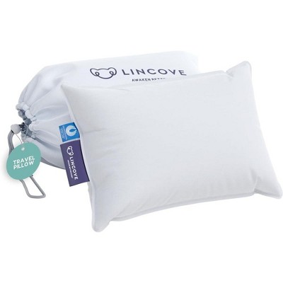 White Cotton Down Feather Travel Pillow with Tote Bag