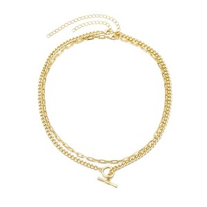 Adornia 14k Gold Plated Toggle and Paperclip Set of 2 Necklaces - 1 of 4