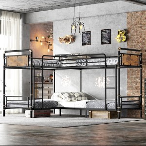 TIRAMISUBEST Quad Bunk Bed for 4 Kids, Heavy Duty Metal Twin Bunk Bed Frame, Detachable Triple Bunk Bed, Can Be Divided Into 3 Twin Beds - 1 of 4