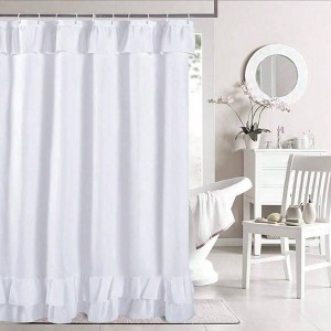 White Ruffle Shower Curtain, Farmhouse Fabric, 72x84 Inches Long Size for Bathroom - 1 of 4