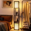 Tangkula Modern Shelf Floor Lamp, Freestanding Double Lamp w/ 2-Tier Wood Shelf & White Lampshade, E26 Bulb Base, Pull Chain & Foot Switch - 2 of 4